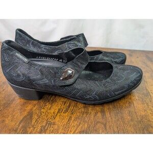 Mephisto Black Patterned Mary Jane Heels